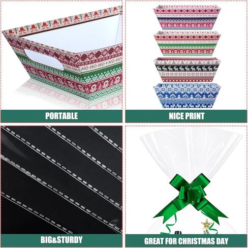 Jectivs 12 Sets Colorful Christmas Gift Basket Empty with Transparent Cellophane Bags, Cardboard Xmas Gift Box Bulk with Pull Bows Ribbons to Fill for Christmas Birthday Party Wrapping Gifts in Saudi Arabia