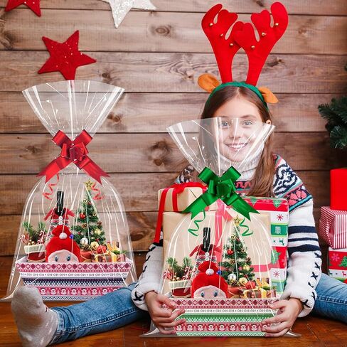 Jectivs 12 Sets Colorful Christmas Gift Basket Empty with Transparent Cellophane Bags, Cardboard Xmas Gift Box Bulk with Pull Bows Ribbons to Fill for Christmas Birthday Party Wrapping Gifts in Saudi Arabia