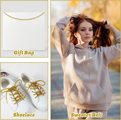 2 Pairs Glitter Metallic Shiny Shoe Laces, Round Bling Shoe Laces, Rhinestone ShoeLaces, 120cm Fun Fancy Shoestrings for Adult Sneakers Boots Sweatpants Hoodies Accessories(Gold) in Kuwait