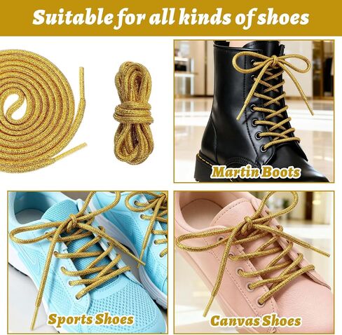 2 Pairs Glitter Metallic Shiny Shoe Laces, Round Bling Shoe Laces, Rhinestone ShoeLaces, 120cm Fun Fancy Shoestrings for Adult Sneakers Boots Sweatpants Hoodies Accessories(Gold) in Kuwait