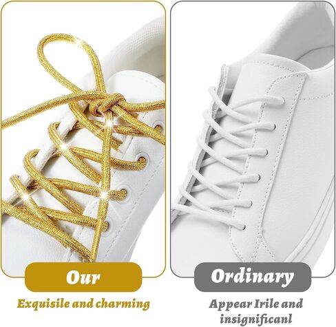 2 Pairs Glitter Metallic Shiny Shoe Laces, Round Bling Shoe Laces, Rhinestone ShoeLaces, 120cm Fun Fancy Shoestrings for Adult Sneakers Boots Sweatpants Hoodies Accessories(Gold) in Kuwait