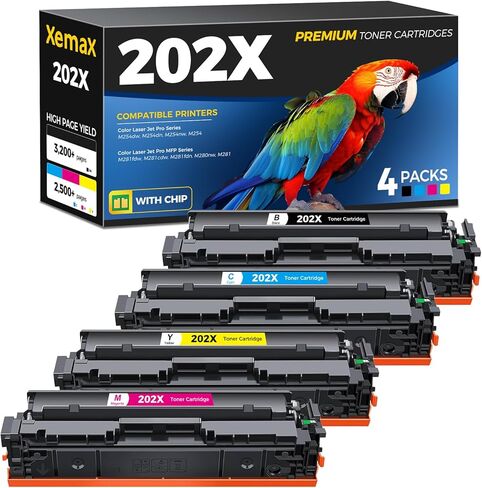 خراطيش حبر 202A مكونة من 4 عبوات متوافقة مع حبر HP 202A CF500A 202X CF500X متوافق مع HP Color Laser Jet Pro MFP M281fdw M281cdw M281fdn M280nw M281 M254dw M254dn M254nw CF501A CF502A CF503A in Kuwait