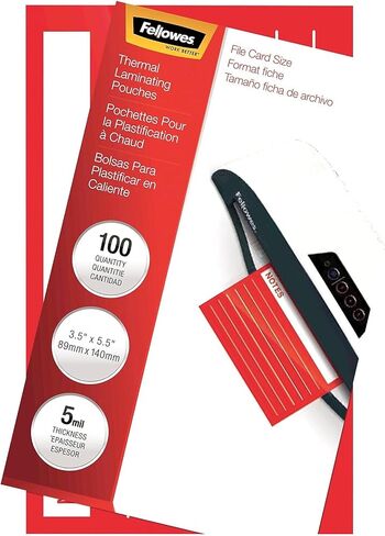 Fellowes Hot Laminating Pouches, File Card Size, 5 mil, 100 Pack (52017) in Saudi Arabia