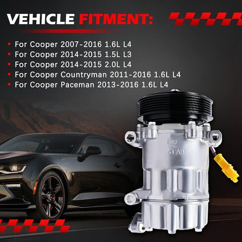 ضاغط مكيف الهواء مع قابض مناسب لسيارة Cooper 2007-2016 1.6L، Cooper 2014-2015 1.5L، Cooper 14-15 2.0L، Cooper Countryman 11-16 1.6L، Cooper Paceman 13-16 1.6L، OE استبدال 98581 64529223392 in Saudi Arabia