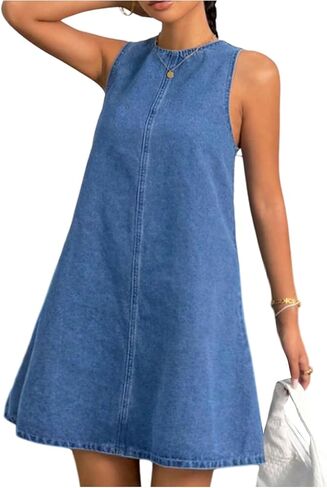 SweatyRocks Girl's Sleeveless Short Denim Tank Dress Casual Bow Tie Back Crew Neck A Line Summer Dresses in Saudi Arabia