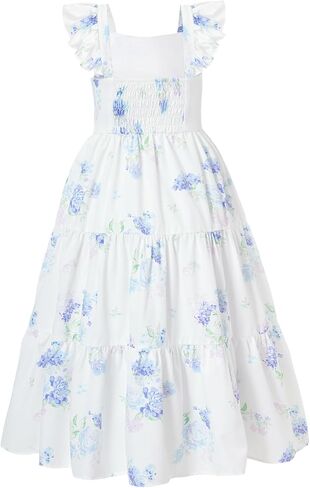 Flofallzique Summer Girls Maxi Dress Floral Flutter Sleeve Spring Kid Birthday Party Long Sundress in Saudi Arabia
