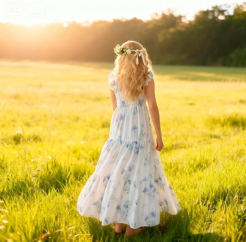 Flofallzique Summer Girls Maxi Dress Floral Flutter Sleeve Spring Kid Birthday Party Long Sundress in Saudi Arabia