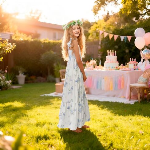Flofallzique Summer Girls Maxi Dress Floral Flutter Sleeve Spring Kid Birthday Party Long Sundress in Saudi Arabia
