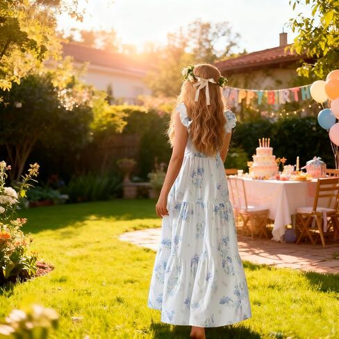 Flofallzique Summer Girls Maxi Dress Floral Flutter Sleeve Spring Kid Birthday Party Long Sundress in Saudi Arabia