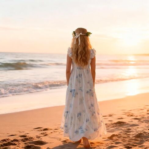 Flofallzique Summer Girls Maxi Dress Floral Flutter Sleeve Spring Kid Birthday Party Long Sundress in Saudi Arabia