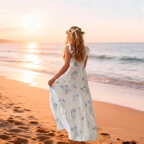 Flofallzique Summer Girls Maxi Dress Floral Flutter Sleeve Spring Kid Birthday Party Long Sundress in Saudi Arabia