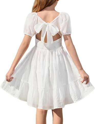 GRACE KARIN Girls Summer Tie Back Dress Square Neck Lantern Sleeve Ruffle Hem Elegant Dresses for 7-14 Years in Saudi Arabia
