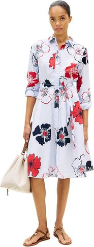 Tommy Hilfiger Women's Long Sleeve Floral Cotton Shirt Dress Business Casual Dress in Saudi Arabia