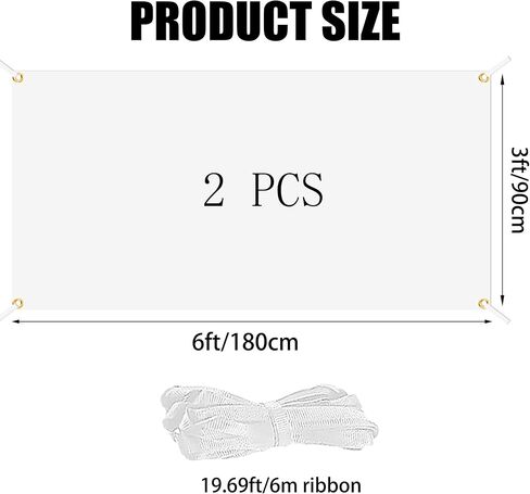 2 Pcs Sublimation Blank Banners 3x6ft White Polyester with 16.69ft Ribbon – Large Blank Banners to Decorate for Indoor & Outdoor Wall Signs, Business, and Party Decorations in Saudi Arabia