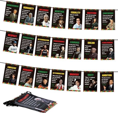 لافتة شهر التاريخ الأسود - 21 قطعة من الأعلام الأمريكية الأفريقية الملهمة ديكور بطول 19 قدم، لافتة معلقة لتزيين الحائط للاحتفال بالمهرجانات والفصول الدراسية والمكتب وساحة الحديقة in Kuwait