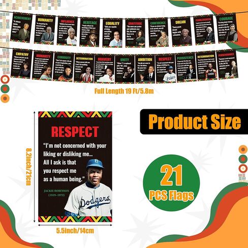 لافتة شهر التاريخ الأسود - 21 قطعة من الأعلام الأمريكية الأفريقية الملهمة ديكور بطول 19 قدم، لافتة معلقة لتزيين الحائط للاحتفال بالمهرجانات والفصول الدراسية والمكتب وساحة الحديقة in Kuwait