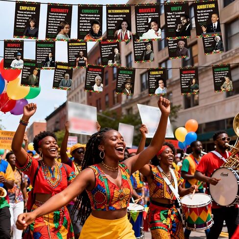 لافتة شهر التاريخ الأسود - 21 قطعة من الأعلام الأمريكية الأفريقية الملهمة ديكور بطول 19 قدم، لافتة معلقة لتزيين الحائط للاحتفال بالمهرجانات والفصول الدراسية والمكتب وساحة الحديقة in Kuwait