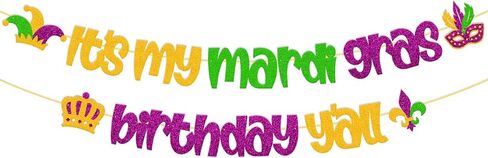 Mardi Gras Birthday Banner It’s My Mardi Gras Birthday Y’all Party Decoration Fat Tuesday New Orleans Masquerade Carnival Happy Birthday Party Supplies in Kuwait