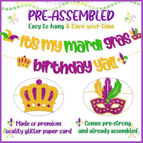 Mardi Gras Birthday Banner It’s My Mardi Gras Birthday Y’all Party Decoration Fat Tuesday New Orleans Masquerade Carnival Happy Birthday Party Supplies in Kuwait