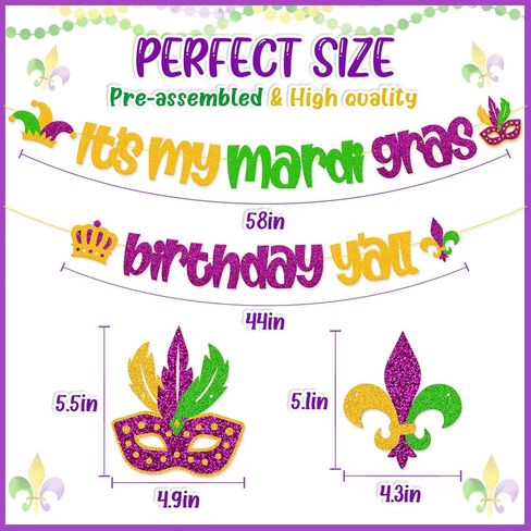 Mardi Gras Birthday Banner It’s My Mardi Gras Birthday Y’all Party Decoration Fat Tuesday New Orleans Masquerade Carnival Happy Birthday Party Supplies in Kuwait