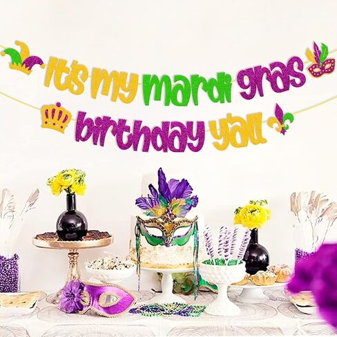 Mardi Gras Birthday Banner It’s My Mardi Gras Birthday Y’all Party Decoration Fat Tuesday New Orleans Masquerade Carnival Happy Birthday Party Supplies in Kuwait