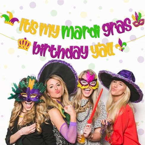 Mardi Gras Birthday Banner It’s My Mardi Gras Birthday Y’all Party Decoration Fat Tuesday New Orleans Masquerade Carnival Happy Birthday Party Supplies in Kuwait