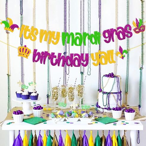 Mardi Gras Birthday Banner It’s My Mardi Gras Birthday Y’all Party Decoration Fat Tuesday New Orleans Masquerade Carnival Happy Birthday Party Supplies in Kuwait