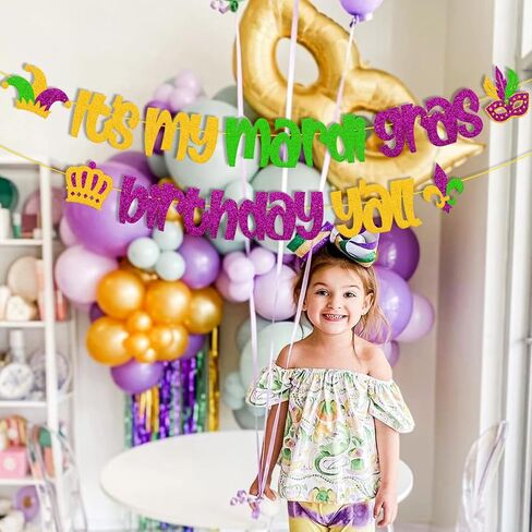 Mardi Gras Birthday Banner It’s My Mardi Gras Birthday Y’all Party Decoration Fat Tuesday New Orleans Masquerade Carnival Happy Birthday Party Supplies in Kuwait