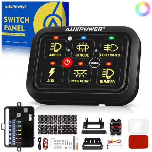 لوحة تبديل Auxpower 6 Gang تبديل لوحة تبديل LED نابضة مؤقتة RGB لوحة تبديل عاكسة للضوء نظام تتابع التحكم في الدائرة المساعدة لوحة تبديل السيارات لشاحنة قارب سيارة (RGB A26 لوحة التبديل) in Kuwait