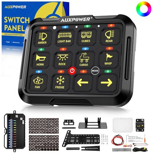 Auxpower 6 Gang Switch Panel Toggle Momentary Pulsed Led Switch Panel RGB Dimmable Switch Panel Auxiliary Circuit Control Relay System Automotive Switch Panel for Truck Boat Car(RGB A26 Switch Panel) in Kuwait
