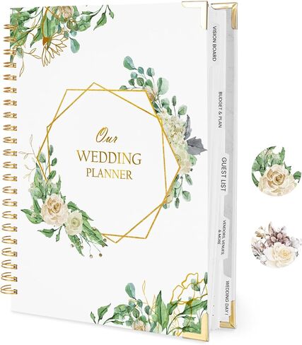كتاب مخطط الزفاف ومنظم للعروس - كتاب تخطيط الزفاف مقاس 9 × 12 بوصة مع 5 أقسام مبوبة، وجيوب، وقوائم مرجعية، وتقويمات، والعد التنازلي، وركن معدني، وهدايا خطوبة للأزواج، وزهرة in Kuwait