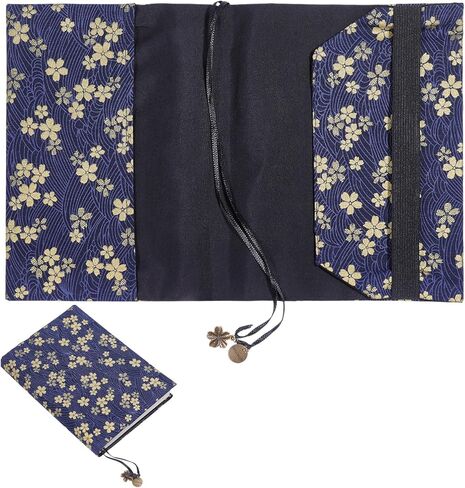 GLOBLELAND Black Book Cloth Covers for Paperback with Ribbon Golden Cherry Blossom Washable Soft Fabric A5 Cover for 8.6x5.5inch Books Adjustable Protector for Notebook Bible Novels Hardcover in Saudi Arabia