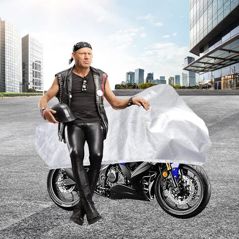 Klmnop Motorcycle Half Cover, Outdoor Waterproof XL Motorcycle Cover, Fix with a Strap, Comes with Storage Bag for Most Full Dress Touring Cruiser(Silver) in Saudi Arabia