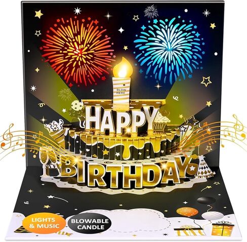Birthday Cards for Women Pop Up Happy Birthday Card Blowable LED Candle Light and Music Birthday Gifts for Women Mom Wife Grandma Rose Gold in Kuwait