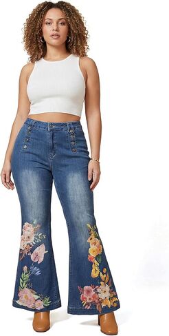 Women's Floral Print Wide Leg Cropped Pants - Boho High Waist Ankle Jeans, Trendy Spring Summer Casual Pants in Saudi Arabia