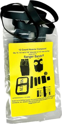 فرق رينجر عدد 12 مركب أثقل عالي التوتر متوسط ​​البقاء على قيد الحياة من مطاط EPDM، وأداة صوفان للطوارئ وأدوات ربط مصنوعة في الولايات المتحدة الأمريكية، أربطة مطاطية تكتيكية، أربطة مطاطية شديدة التحمل باللون الأسود in Kuwait