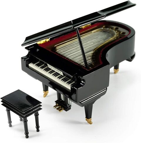 MusicBoxAttic Miniature Grand Glossy Black Piano Music Box – 18 Note Classical Mechanical Wind-Up Jewelry Box Organizer – Romantic Gift for Boys and Girls - Torna A Sorrento (Return to Sorrento) in Kuwait