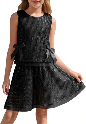 Haloumoning Girls Sequin Skirt Set Kids Sparkly Tank Tops and Flowy A-Line Skirts Skorts Cute Summer Outfits 5-14 Years in Saudi Arabia