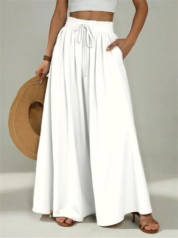 Women's Casual Pants Wide Leg High Waist Adjustable Knot Loose Vacation Trousers in Saudi Arabia