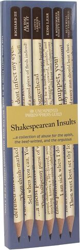 The Unemployed Philosophers Guild Shakespearean Insults Pencil Set - Box Wooden Paint-Dipped Unsharpened #2 Lead Pencils, Set of 6 Unique Designs in Saudi Arabia