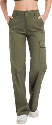 بنطال الشحن النسائي من Soulsfeng فضفاض ومريح مصنوع من القطن للمشي لمسافات طويلة مع 6 جيوب in Kuwait