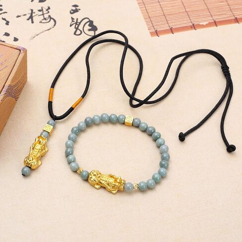 مجموعة قلادة سوار Fengshui Wealth سوار من اليشم الأخضر الحقيقي للنساء تجذب الأساور الغنية المحظوظة in Kuwait