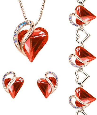 Leafael Infinity Love Crystal Heart Bundle Jewelry Set with Carnelian Red Healing Stone Crystal with Courage Gifts for Women Necklace Earrings Bracelet, 18K Rose Gold Plated in Saudi Arabia
