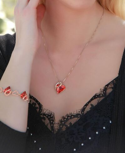 Leafael Infinity Love Crystal Heart Bundle Jewelry Set with Carnelian Red Healing Stone Crystal with Courage Gifts for Women Necklace Earrings Bracelet, 18K Rose Gold Plated in Saudi Arabia