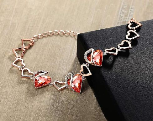 Leafael Infinity Love Crystal Heart Bundle Jewelry Set with Carnelian Red Healing Stone Crystal with Courage Gifts for Women Necklace Earrings Bracelet, 18K Rose Gold Plated in Saudi Arabia