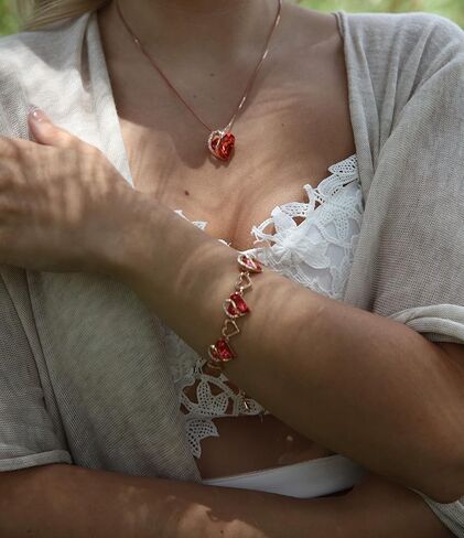 Leafael Infinity Love Crystal Heart Bundle Jewelry Set with Carnelian Red Healing Stone Crystal with Courage Gifts for Women Necklace Earrings Bracelet, 18K Rose Gold Plated in Saudi Arabia