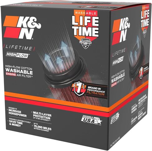 K&N Universal Clamp-On Air Intake Filter: High Performance, Premium Washable, Replacement Filter: Flange Diameter: 4.5 In, Filter Height: 4.5 In, Flange Length: 0.625 In, Shape: Round Tapered, RU-1005 in Saudi Arabia