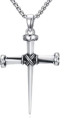 YYB Nail Cross Necklace for Men 925 Sterling Silver 3 Nail Cross Pendant Christian Jewelry Gifts for Men with 22"+2" Rolo Chain in Saudi Arabia