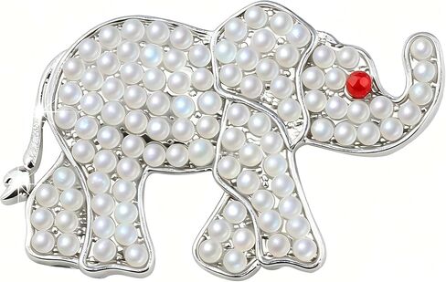 بروش الفيل اللؤلؤي - هدية دبوس مجوهرات نسائي باللونين الأحمر والأبيض in Kuwait