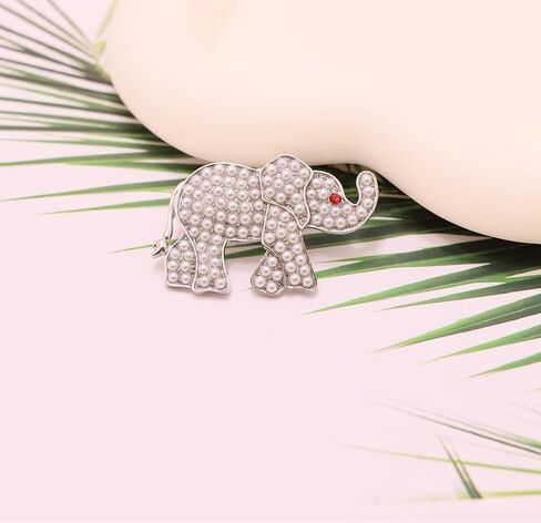 بروش الفيل اللؤلؤي - هدية دبوس مجوهرات نسائي باللونين الأحمر والأبيض in Kuwait